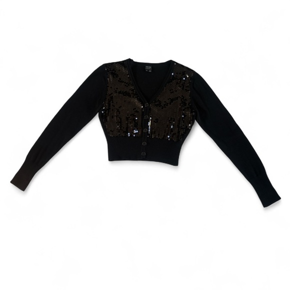 Nicole by Nicole Miller Tops - Black Sequin Cropped v neck long sleeve cardigan women’s medium by Nicole Miller